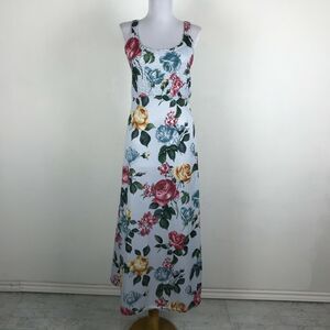 Vintage 1980s Floral Dress Size M Multicolor Sleeveless Polyester Midi Womens